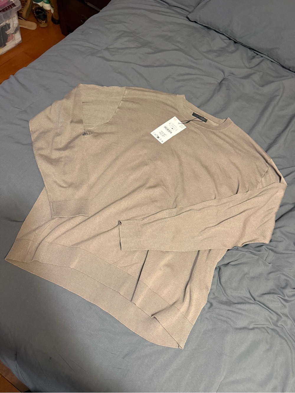 NWT Zara Men's Crewneck Sweater in Light Taupe sz L